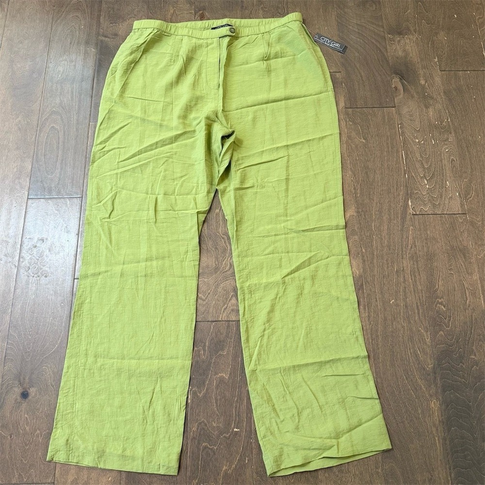 City‎ Girl by Nancy Bolen Pants Womens Size 16 Light Green Wide-Leg Pockets